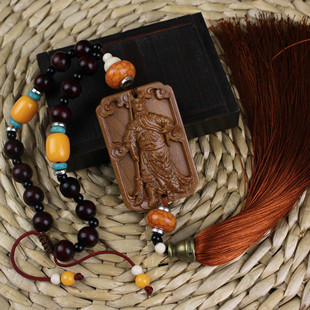 桃木雕刻财神关公关二爷车载内饰用品后视镜汽车居家出入平安挂件