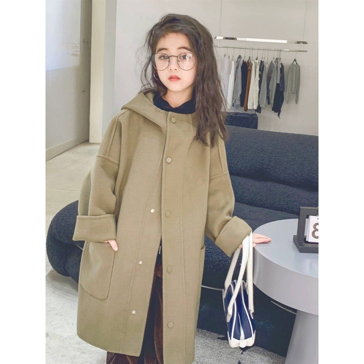 女童双面呢羊绒大衣羊绒童装韩版儿童连帽新款毛呢子2026秋冬外套