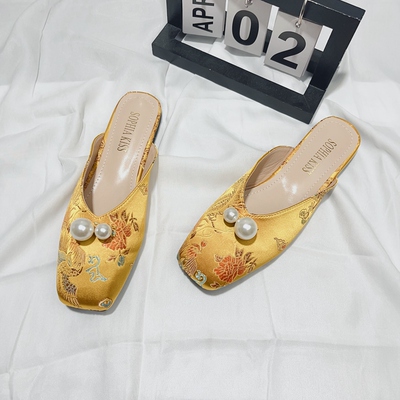 国风新中式珍珠软底外穿包头拖鞋