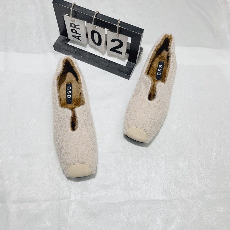 2025年秋冬新款加绒舒适软底毛毛鞋女方头浅口百搭大码平底豆豆鞋,女鞋,浅口单鞋,淘宝优惠券,粉丝福利购,淘宝优惠卷