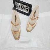 国风新中式 方头浅口一字扣毛毛鞋 刺绣加绒保暖单鞋 女2026秋冬新款