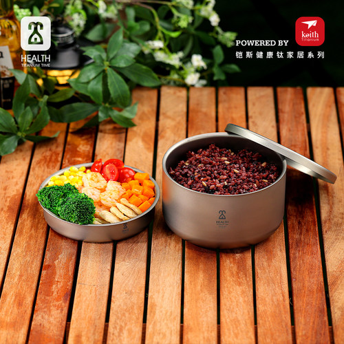 铠斯钛时代钛饭盒双层防烫带盖便当盒食堂打饭通勤纯钛餐具大饭碗