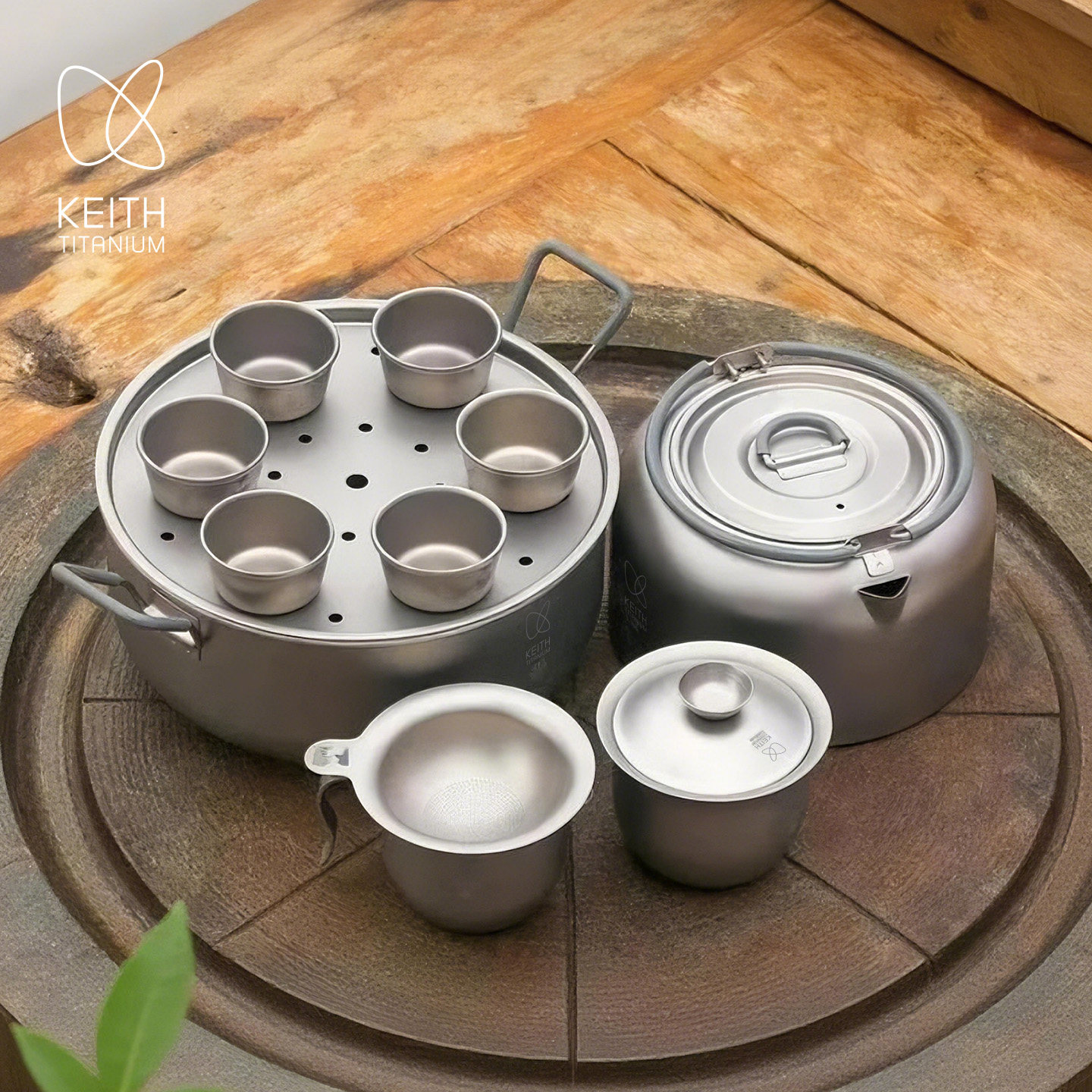 KEITH铠斯纯钛功夫茶具套装整套茶杯茶盖碗烧水壶户外便携钛茶壶