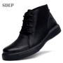 SDEP mùa thu và mùa đông nam lớp da bò đầu tiên kinh doanh da cao cổ bình thường - Giày ống giầy công sở