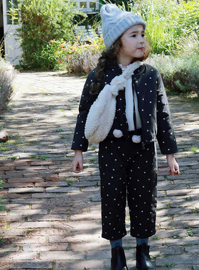 韩国进口Puell秋冬女童柔软舒适小雏菊加绒花边长袖保暖棉衣棉裤