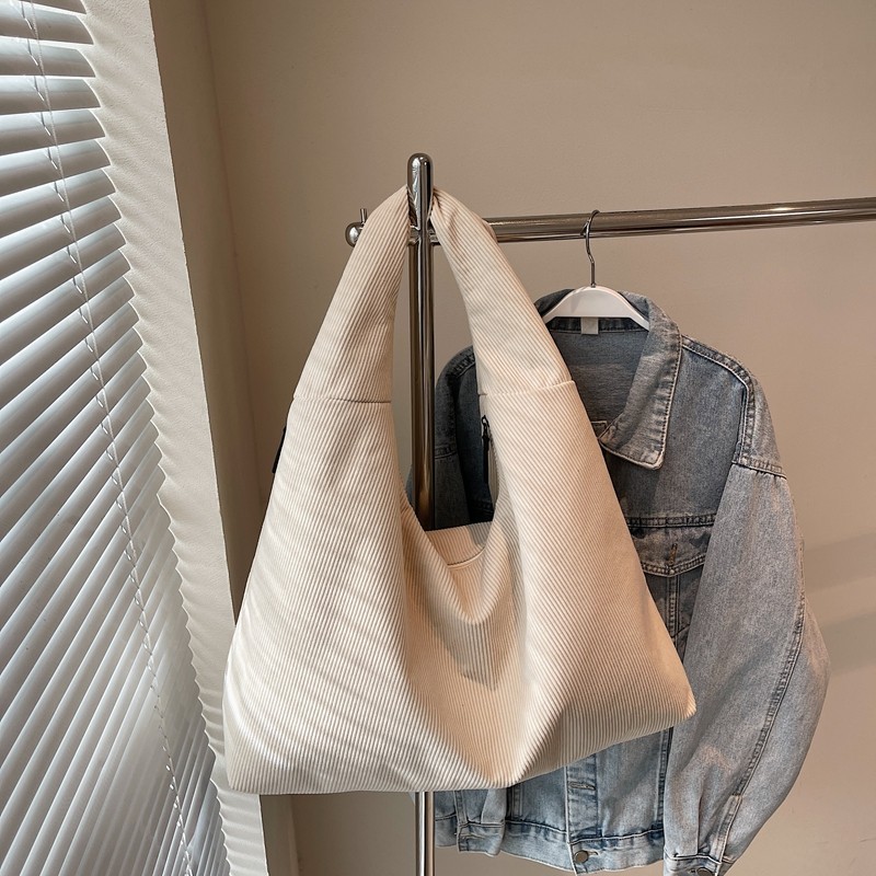 慵懒风大容量条纹帆布托特包女2025新款高级感简约褶皱单肩通勤包