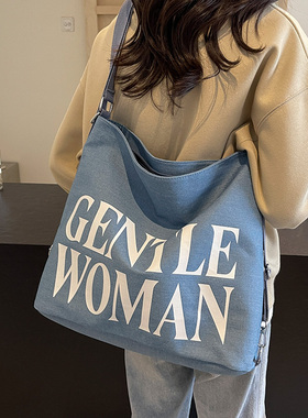 泰国gentlewoman字母单肩托特包2026春新款休闲帆布包可套拉杆箱