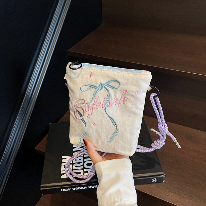 芭蕾少女夏天蝴蝶结包女2025新款轻便帆布单肩小包刺绣小巧斜挎包