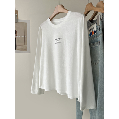 雪花棉亲肤透气柔软字母印花长袖T恤女春夏新款正肩显瘦宽松上衣