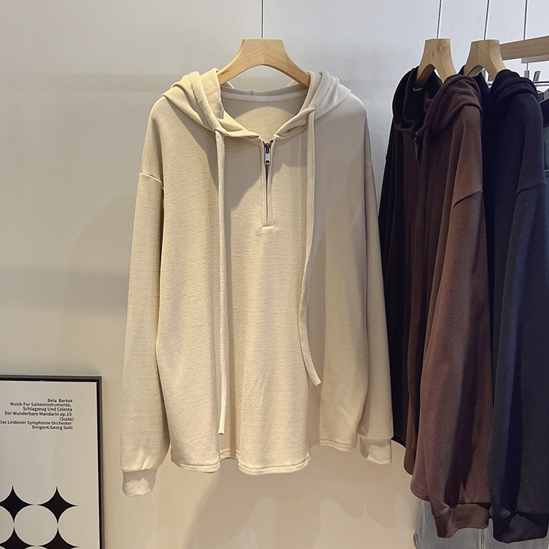 德绒半拉链宽松大版连帽衫卫衣