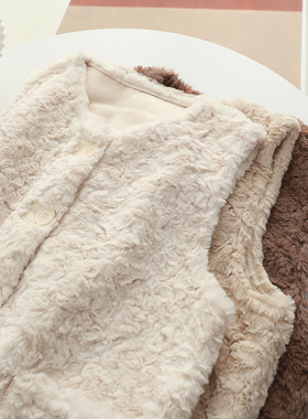 chao柔软毛毛马甲冬纽扣设计感宽松休闲无袖仿皮毛一体马夹外套