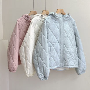 保暖小个子简约短款 新款 棉衣外套 连帽菱格绗缝棉服女冬季 韩版
