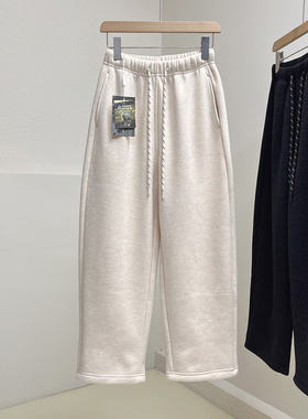 加绒加厚软糯垂感醋酸羊毛休闲裤女秋冬显瘦高腰阔腿哈伦九分裤