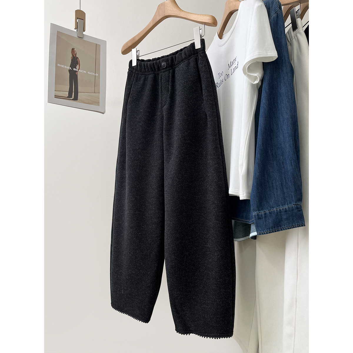 睫毛花边九分奶奶裤毛呢厚实加绒小个子遮肉显瘦松紧腰阔腿哈伦裤,女装/女士精品,休闲裤,淘宝优惠券,粉丝福利购,淘宝优惠卷