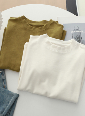 磨毛加厚软糯亲肤圆领套头打底衫女秋冬新款内搭宽松显瘦长袖T恤