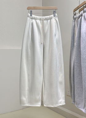 加绒加厚奥利绒松紧腰萝卜裤女冬季韩版抽绳宽松休闲百搭九分卫裤