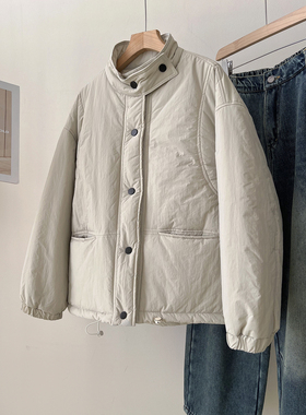 韩版小立领宽松蓬松柔软棉服女冬季可调节下摆保暖加厚棉衣外套