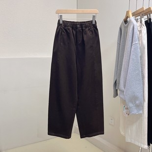 宽松阔腿直筒哈伦裤 拉绒磨毛加厚松紧高腰九分休闲裤 女秋冬新款