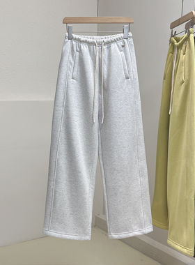 加绒加厚松紧高腰卫裤女秋冬新款宽松显瘦窄版阔腿直筒休闲长裤