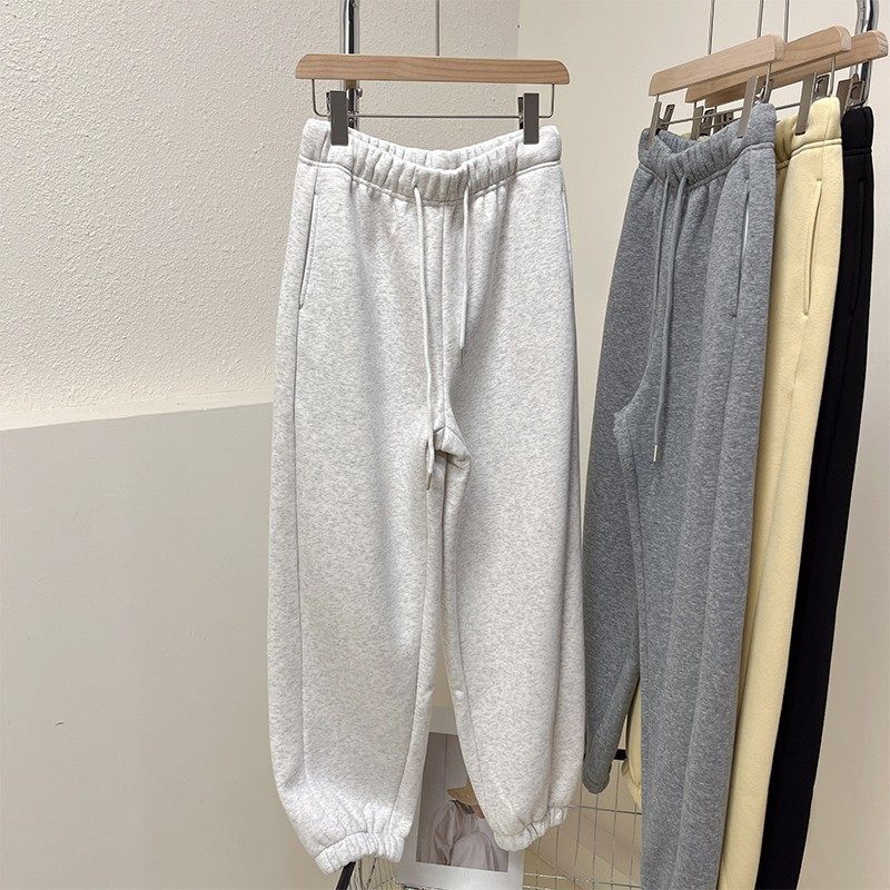 加绒加厚高腰束脚暖绒卫裤纯色抽绳宽松显瘦直筒运动休闲裤哈伦裤,女装/女士精品,卫裤,淘宝优惠券,粉丝福利购,淘宝优惠卷