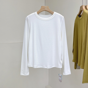 显瘦上衣打底衫 早秋bi入软糯亲肤正肩长袖 T恤女圆领弹力棉基础款