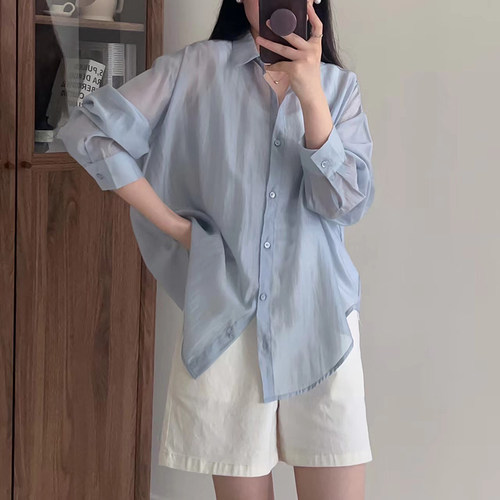 夏季宽松长袖冰丝轻薄防晒衬衫