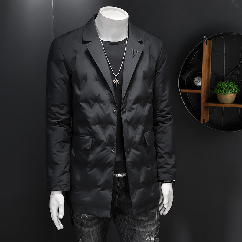 森林猎人冬季中长款西装羽绒服男90%白鸭绒外套翻领1109p265,男装羽绒服,电商D222