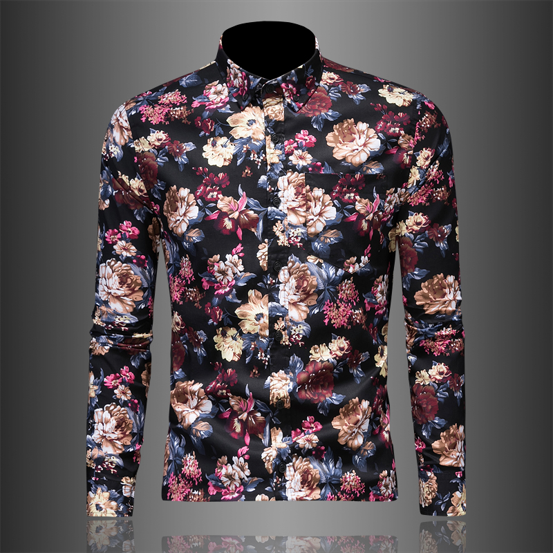 2025春秋四季长袖花衬衫男时尚棉小衫打底衫680218/p105，男装衬衫，电商D222