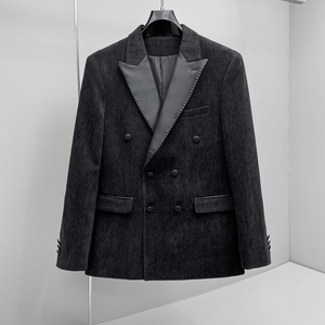 23695p180新款2026春秋季小西装拼皮料男韩版四季绒料便西装，男装西服，电商D222