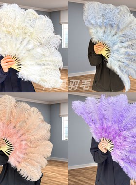 多尺寸13片扇骨鸵鸟羽毛扇子旗袍舞台表演拍摄道具酒吧演出折扇