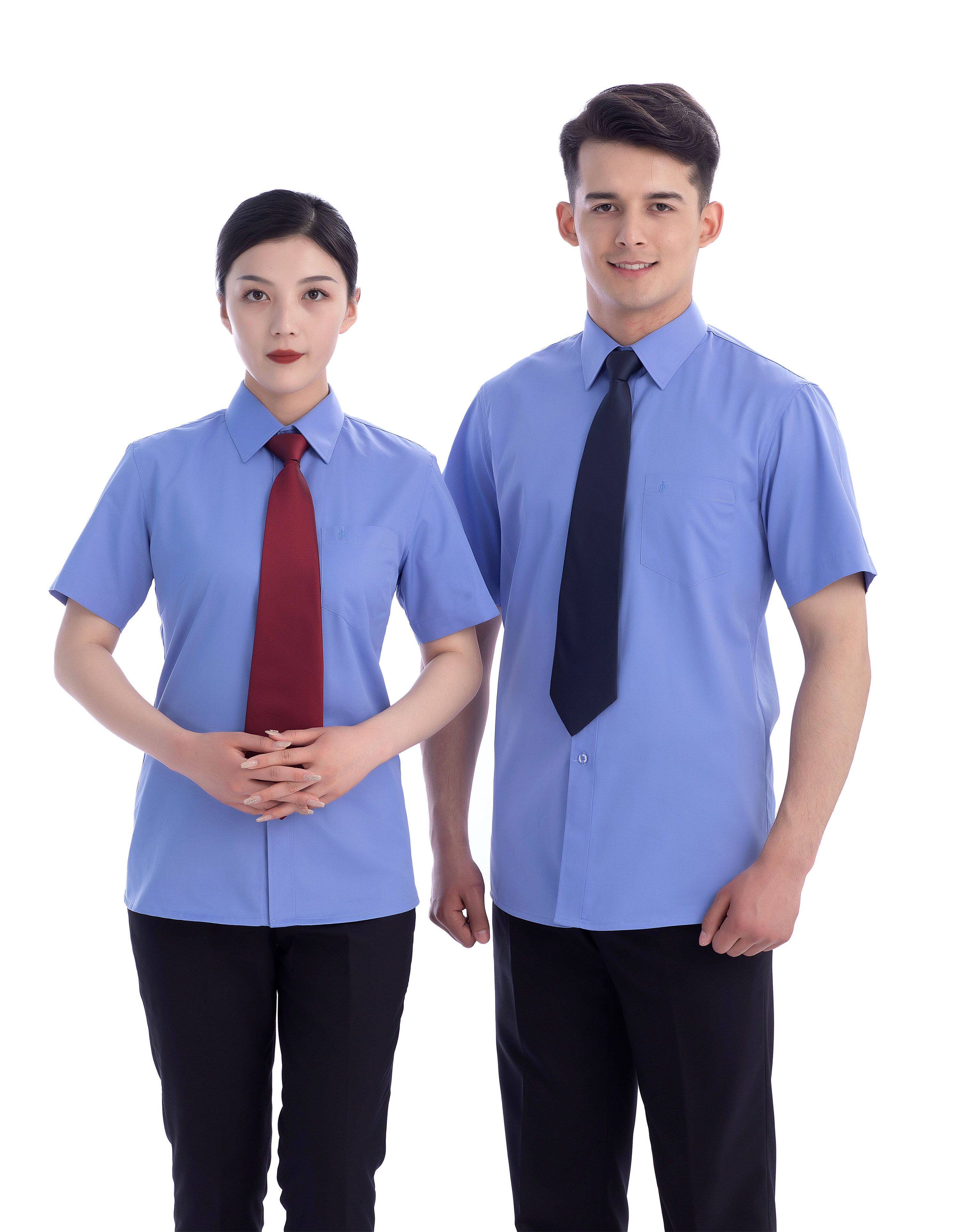 新款检男士女士蓝色短袖衬衣长袖夏裤夏裙工作服现货厂家直销现