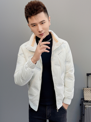 潮流压花立领休闲短款修身羽绒服