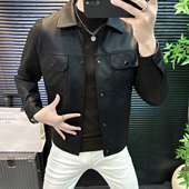 修身 2025秋季 痞帅PU皮夹克青年通勤外套 翻领皮衣韩版 时尚 新款 男士