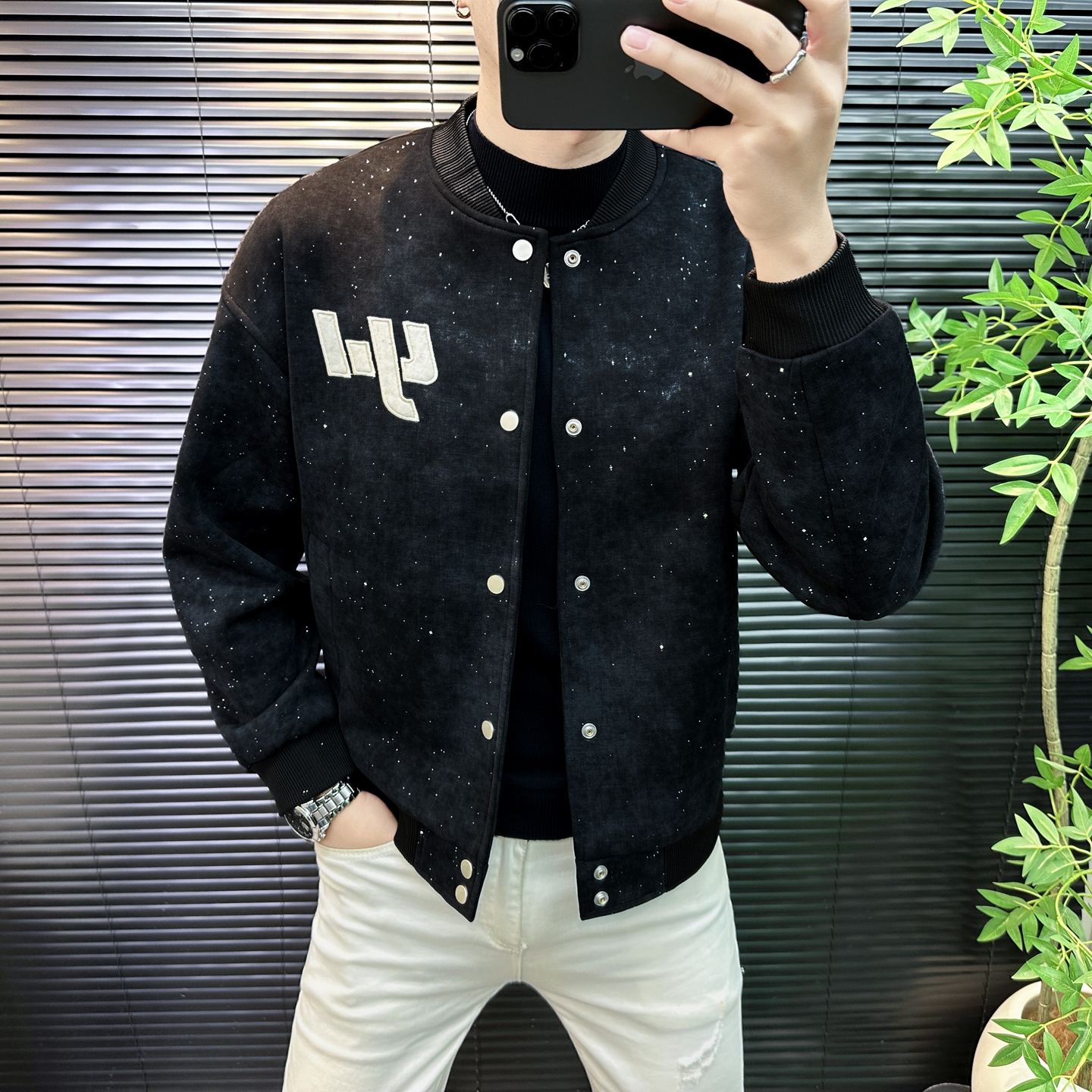 男士星空泼墨棒球服小众穿搭单品