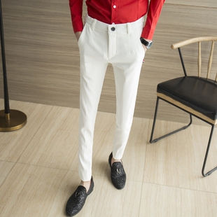 直播间男式瘦腿西装裤休闲小西裤修身小脚夏新款青年男长裤垂感裤
