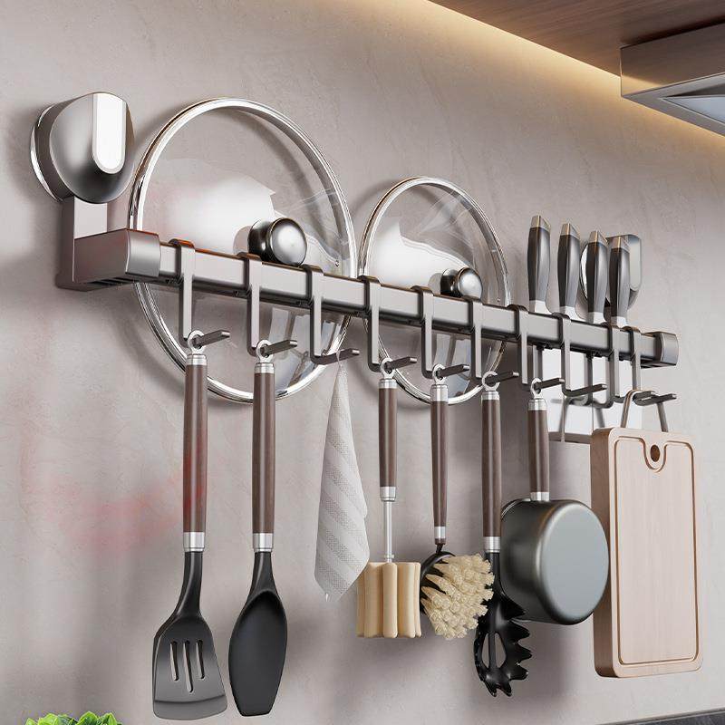 吸盘厨房挂钩免打孔挂杆多功能锅铲勺子铲子置物架壁挂式收纳挂架,收纳整理,书桌收纳置物架,淘宝优惠券,粉丝福利购,淘宝优惠卷