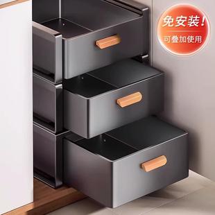 可伸缩桌面零食杂物厨房整理盒深柜直角储物盒子 橱柜收纳盒抽屉式