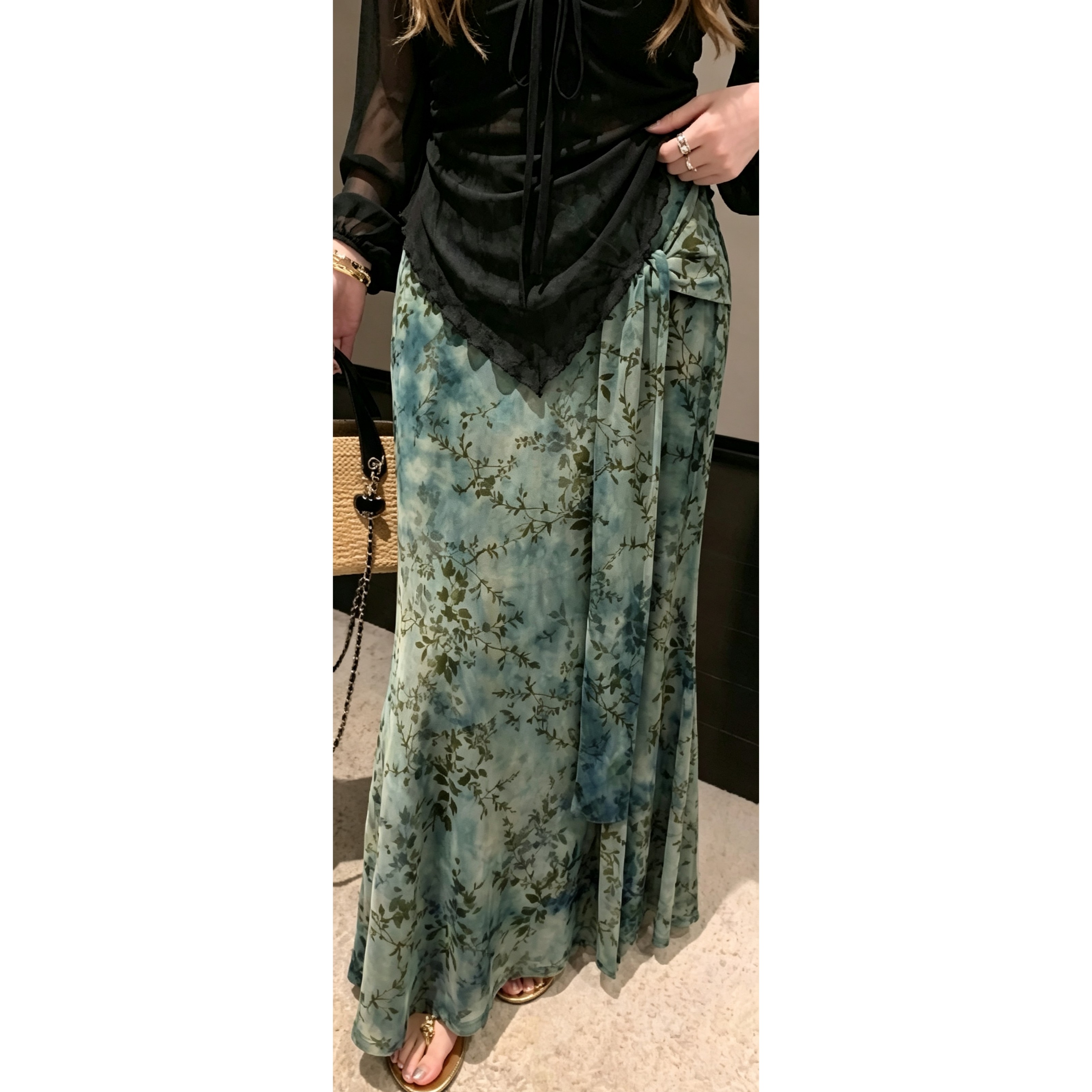 大码女装提花半身裙秋垂感斜裁