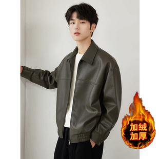翻领pu软皮夹克外套男2026新款 上衣 秋冬加厚夹棉痞帅皮衣休闲男装