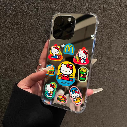 KelloKitty凯蒂猫华为P70pro手机壳适用苹果16promax镜面一加13荣耀OPPOReno13汉堡小米k80创意vivos20高级感