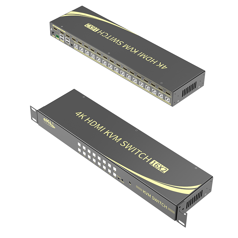 EKL-161HK 4k高清HDMI2.0 KVM切换器16口 16进2出1出多电脑主机监控鼠标键盘打印机共享器usb自动切换 60HZ