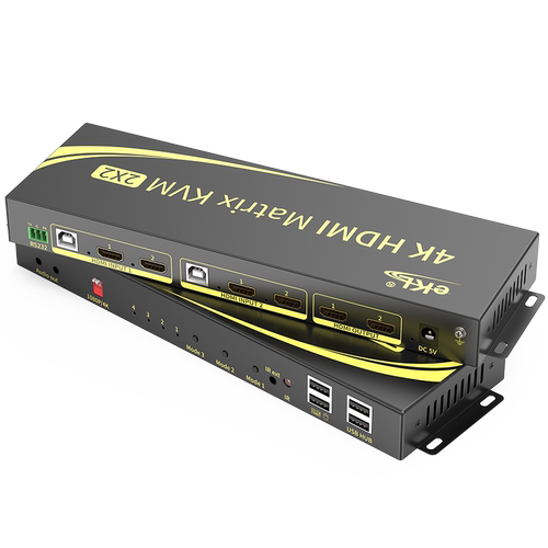 eKL 4K高清KVM矩阵双屏切换器 HDMI2.0扩展双通道2进2出 USB鼠键穿越电脑二路显示器热键切换共享器配线212HN