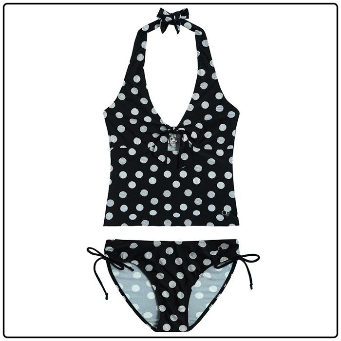 夏季无钢圈 挂脖圆点黑白上衣三角裤分体显瘦套装游泳衣海边泳装