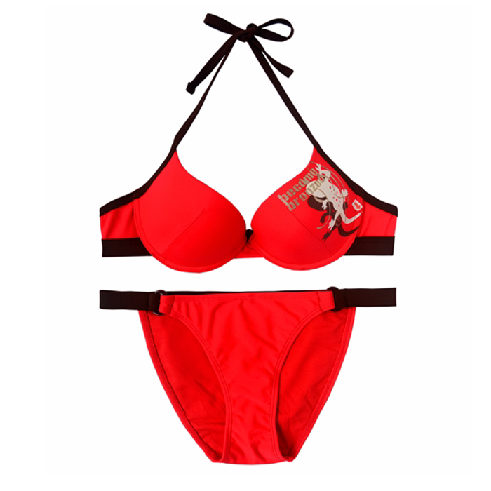 法国比基尼钢托聚拢性感泳衣红色经典上薄下厚杯温泉泡汤infinity