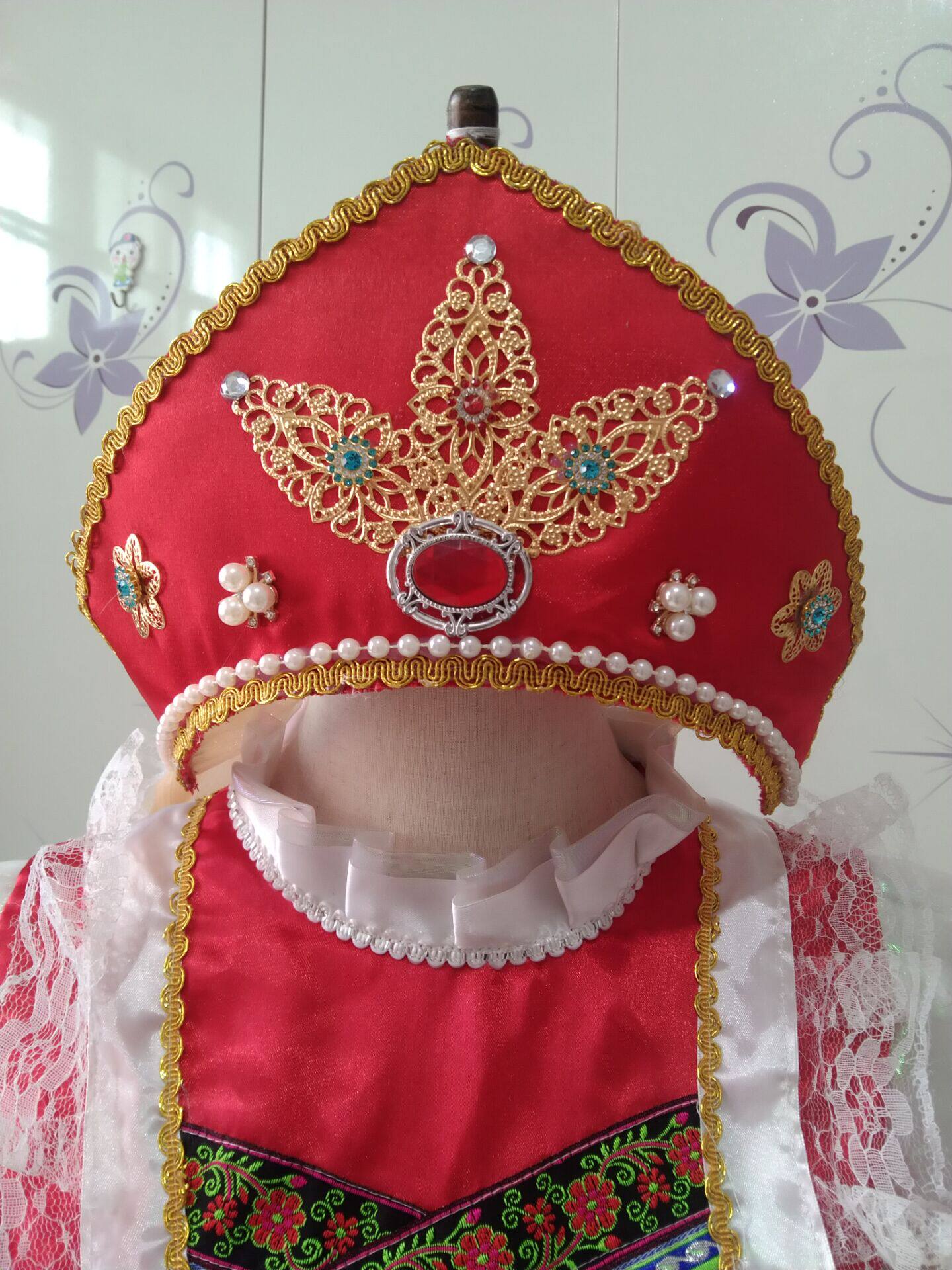 俄罗斯传统头饰舞台表演手工折布串珠头饰民族舞蹈头饰