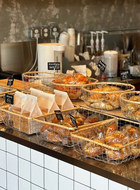 日式铁艺烘焙面包篮金属网格铁丝镂空收纳篮桌面零食鸡蛋点心框子