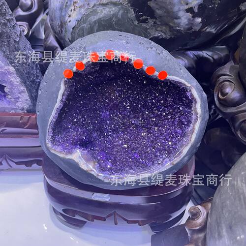 新款现代天然乌拉圭黄紫晶洞恐龙蛋爱心原石钱袋子聚宝盆开业礼品