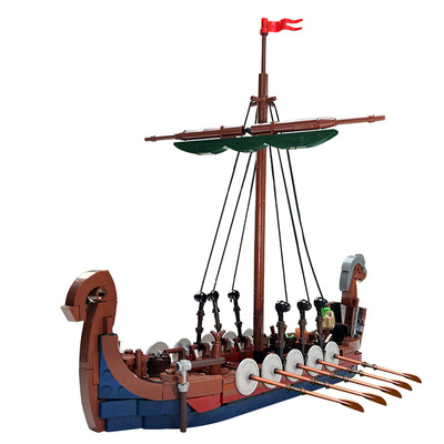 维京长船积木模型MOC-58275套装国产小颗粒积木拼装儿童益智玩具