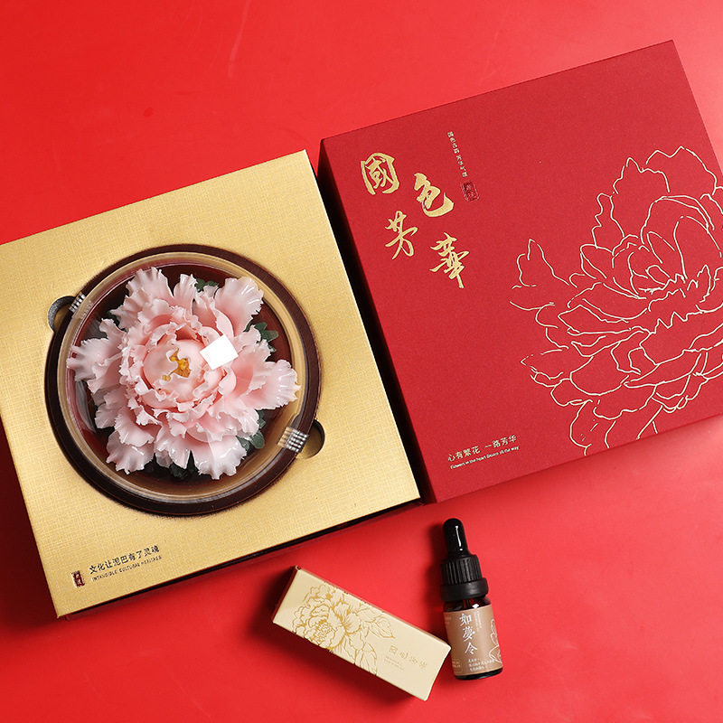 国色芳华陶瓷手捏花牡丹花扩香器家居摆件礼盒套组支持做各类花样