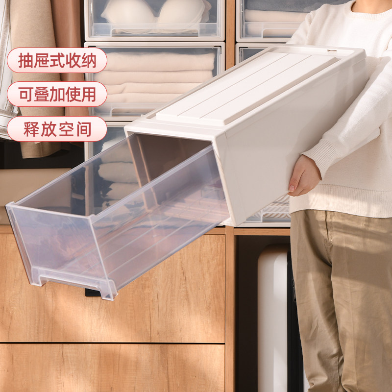 速发物纳箱抽屉式塑料棉用衣服透明衣柜收纳盒衣物储收柜子家被整